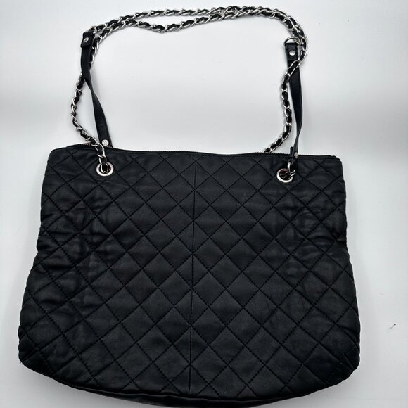 DKNY Bag Leather Quilted Black with Gold Hardware and Gold Chain Shoulder Straps - Picture 3 of 16